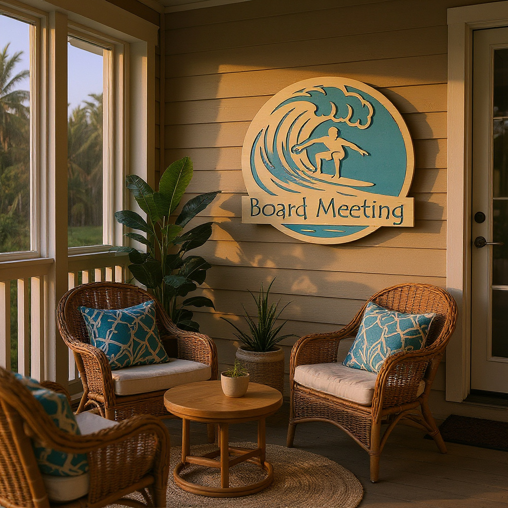 Board Meeting Surf Wall Sign – Coastal Beach Décor for Bedrooms, Sunrooms & Patio