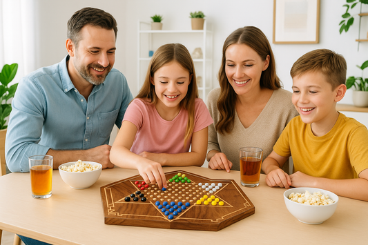 Handcrafted Wooden Chinese Checkers Board – 6-Player Game Set with Marbles