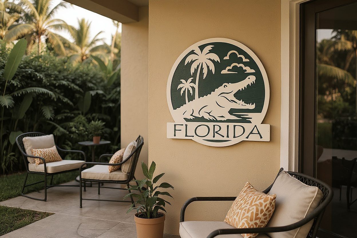 Florida Alligator Palm Tree Decorative Wood Sign – Rustic Tropical Home Décor