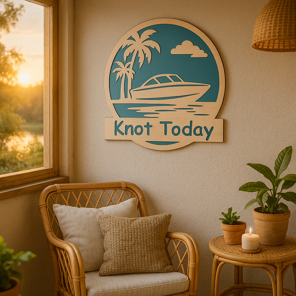 “Knot Today” Boat & Palm Tree Wall Sign – Nautical Coastal Home Décor
