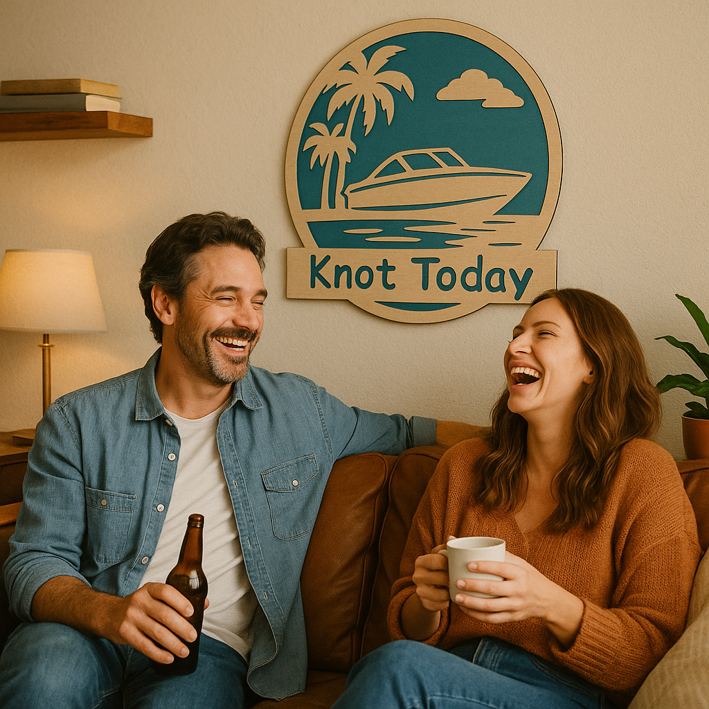 “Knot Today” Boat & Palm Tree Wall Sign – Nautical Coastal Home Décor