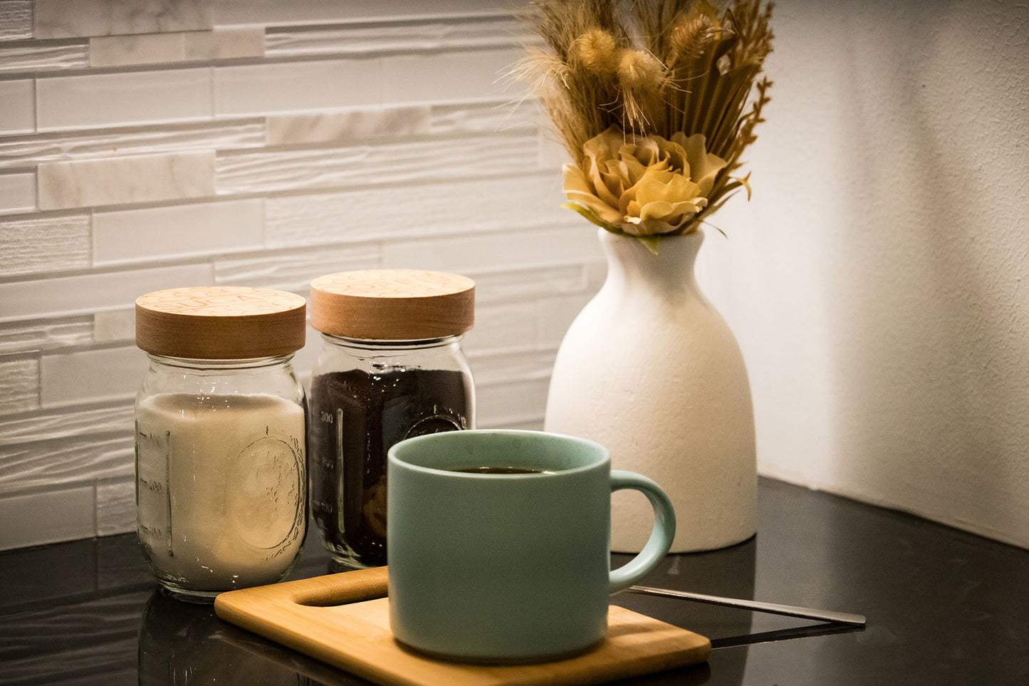 Laser Engraved Wooden Mason Jar Lids – 6-Piece Kitchen Label Set