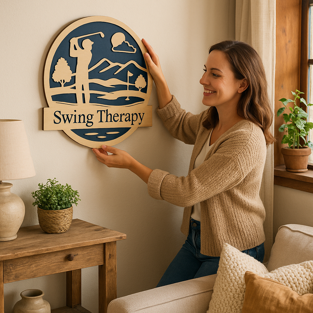 “Swing Therapy” Golf Wall Sign – Rustic Golf Decor for Home, Office, or Man Cave